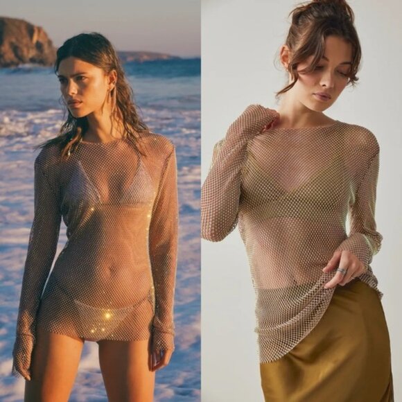 Free People Filter Finish Rhinestone Top Blush Sand Small NWT - Picture 4 of 8